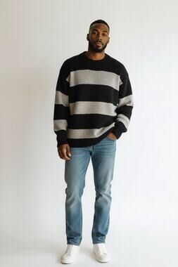 MAGASCHONI Men’s Alpaca Wool Blend Stripped Knit Oversized Sweater S